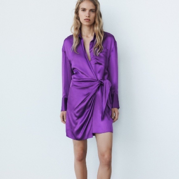 zara satin effect dress purple Zara purple lavender satin effect dress. by Zara